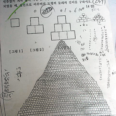 근성의 답안지 (4점짜리 문제에 사각형 1275개 그린 답안지).jpg